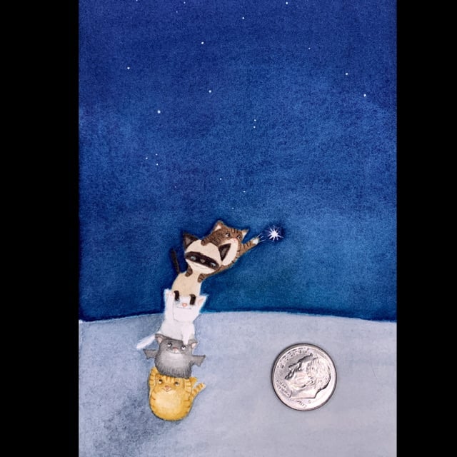 Image of Star Catching - a tiny original watercolor