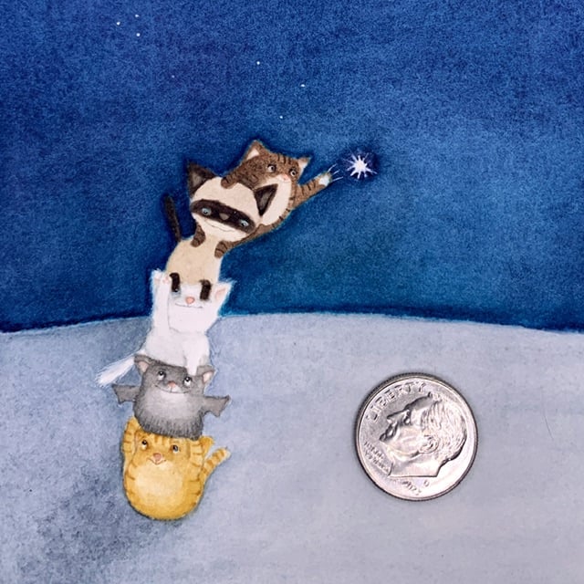 Image of Star Catching - a tiny original watercolor