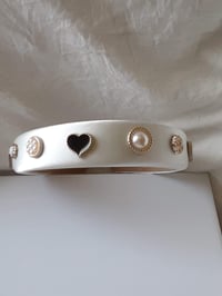 Image 1 of Satin White Headband, Hearts and Pearls Headband
