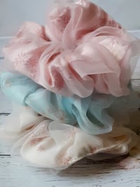 Image 3 of Double layer Floral Scrunchies/ Organza Scrunchies/ Floral Scrunchies/ Pastel Colors Scrunchies/ ...