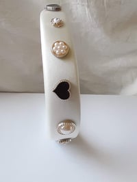 Image 3 of Satin White Headband, Hearts and Pearls Headband