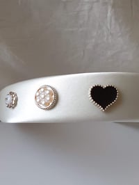 Image 4 of Satin White Headband, Hearts and Pearls Headband