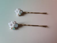 Image 3 of Little White Flower Bobby Pins, Bobby Pins set of 2, Little white flower hair pins, Gift for her,...