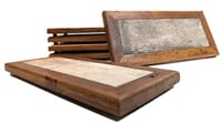 Image 1 of Rustic Reclaimed Wood Ceramic Tile Footed Food Serving and Display Trivet Tray 