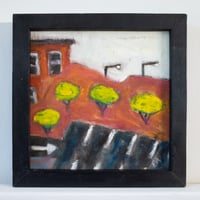 Parking Lot with Orange Hill, 2025, 10 x 10 inches framed, oil on linen. 