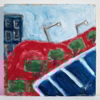 Image 2 of Parking Lot with Red Hill, 2025, 10 x 10 inches, oil on linen.