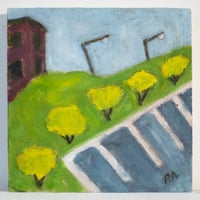 Image 2 of Parking Lot with Green Hill, 2025, 10 x 10 inches, oil on linen.