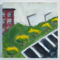 Image 2 of Parking Lot with Dark Green Hill, 2025, 10 x 10 inches, oil on linen.