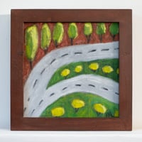 Image 1 of Aerial View of Highway Scene, 2025. Oil on linen. 10 x 10 inches.