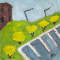 Image 1 of Parking Lot with Green Hill, 2025, 10 x 10 inches, oil on linen.