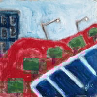 Image 1 of Parking Lot with Red Hill, 2025, 10 x 10 inches, oil on linen.