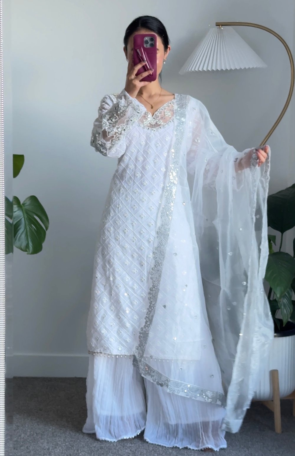Image of White Mirror three piece kurtha set 
