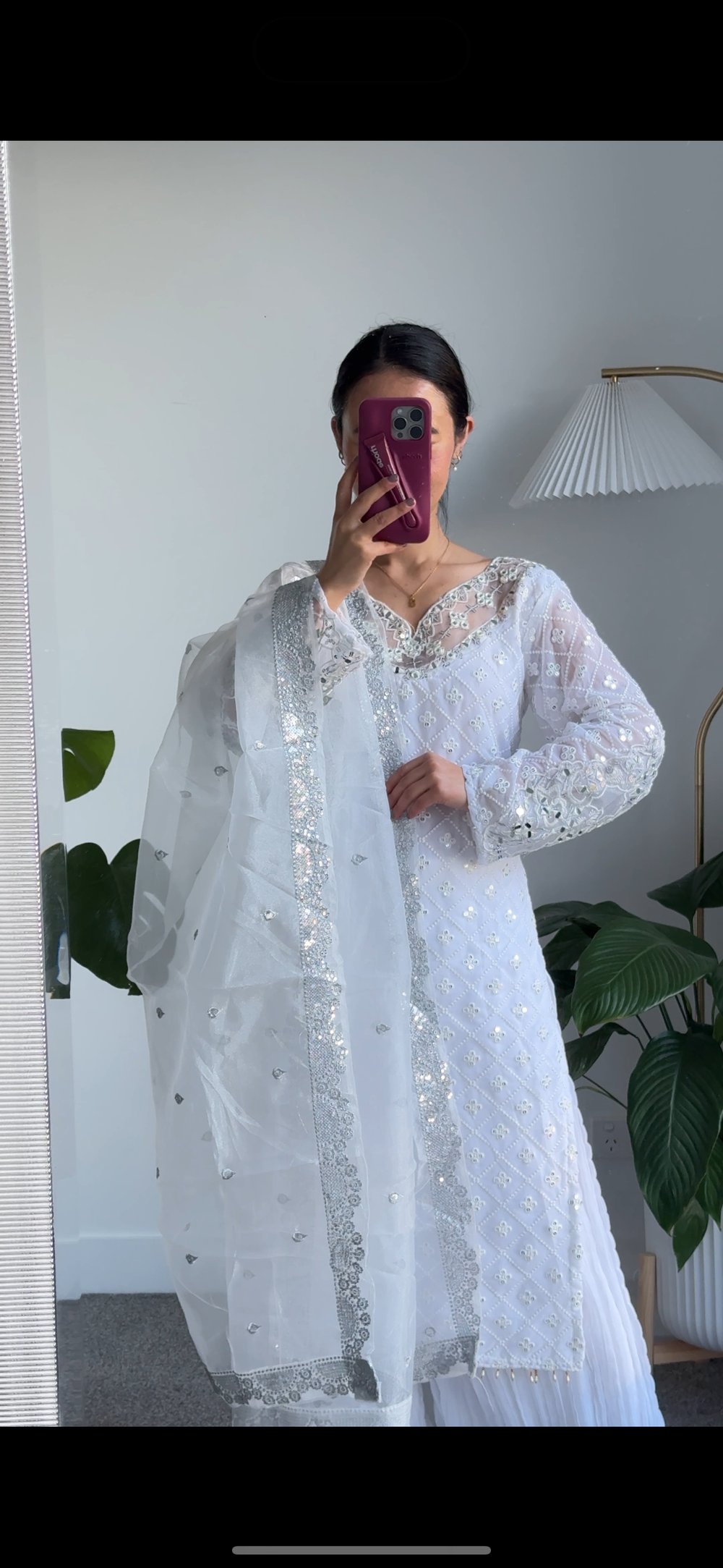 Image of White Mirror three piece kurtha set 