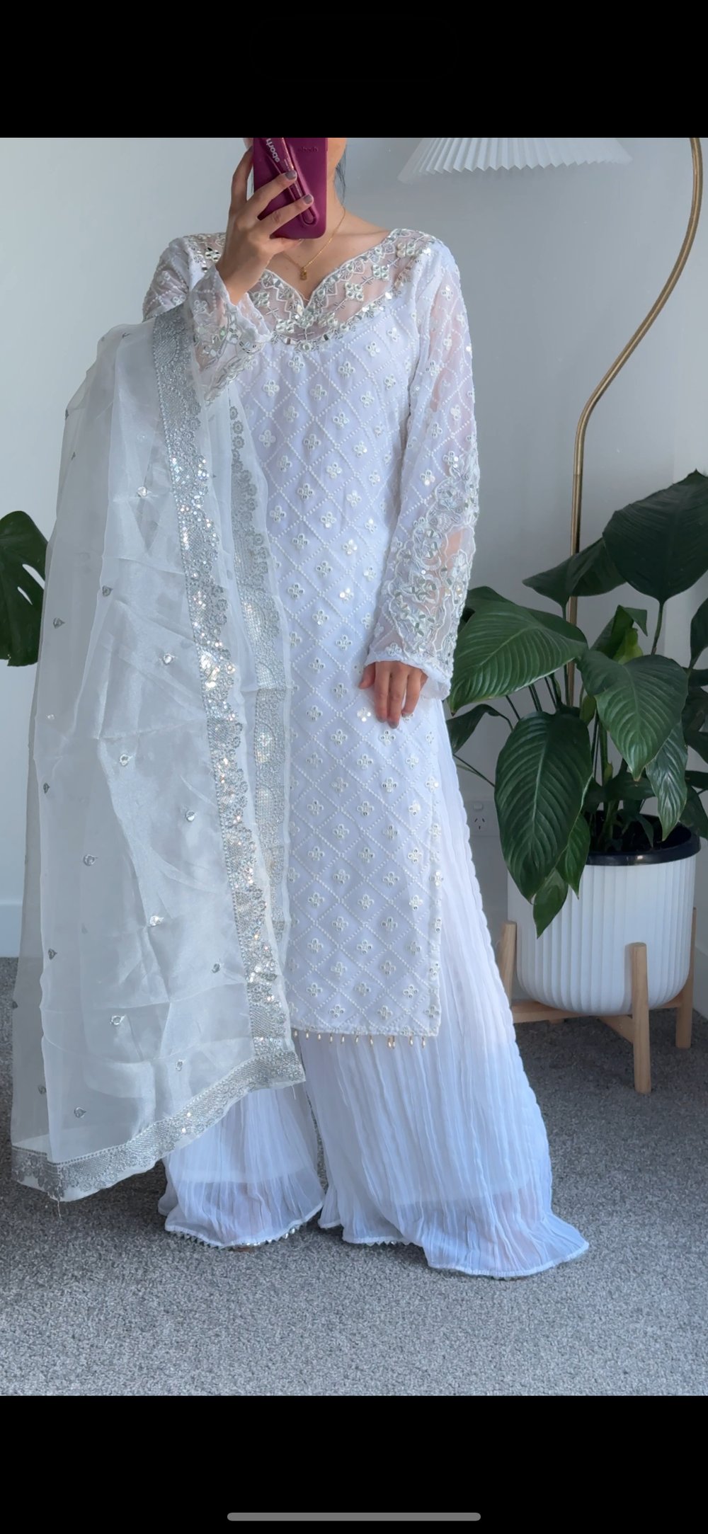 Image of White Mirror three piece kurtha set 