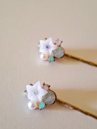 Image 4 of Little White Flower Bobby Pins, Bobby Pins set of 2, Little white flower hair pins, Gift for her,...