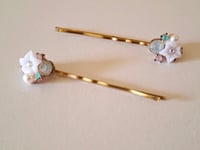 Image 1 of Little White Flower Bobby Pins, Bobby Pins set of 2, Little white flower hair pins, Gift for her,...