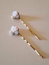 Image 5 of Little White Flower Bobby Pins, Bobby Pins set of 2, Little white flower hair pins, Gift for her,...