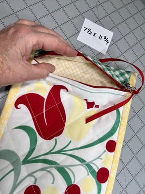 Image of Vintage Red Floral Tablcloth Zippered Bag A