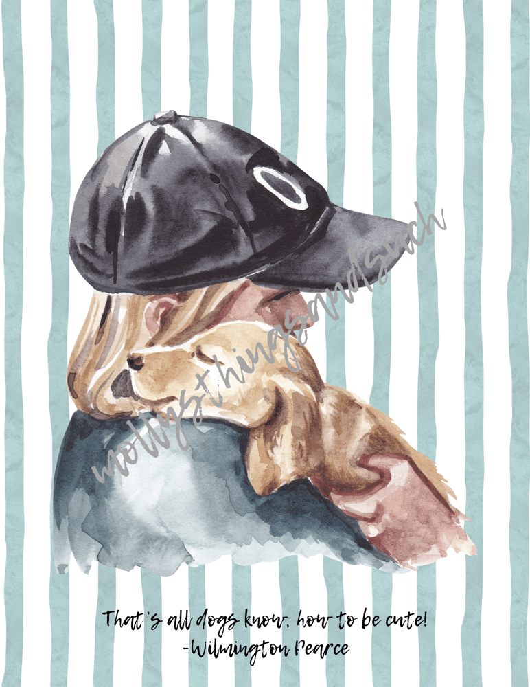 Image of Dog Art Print (Blue Stripe Background)
