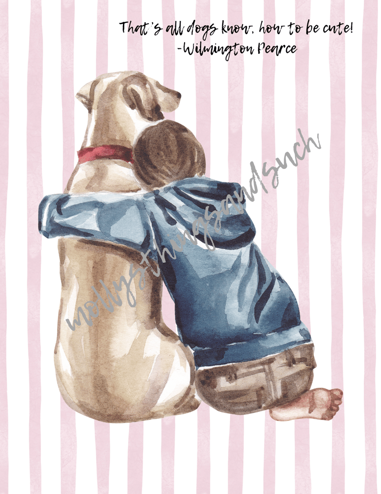 Image of Dog Art Print (Pink Stripes Background)