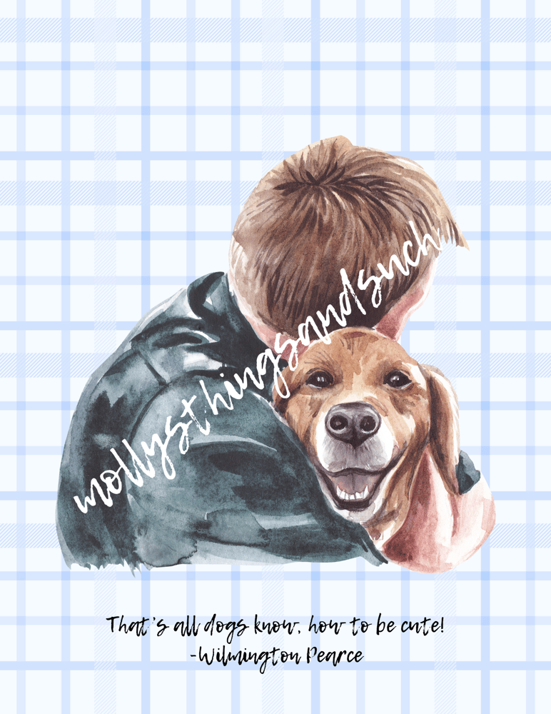 Image of Dog Art Print (Blue Plaid background)
