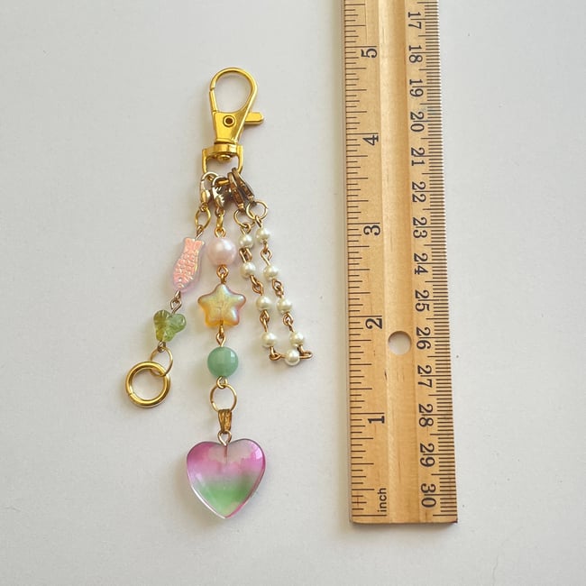pink green heart gold rustic keychain