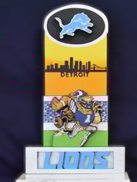 Image 1 of Detroit Lions Hand Crafted NFL 3D Wooden Diorama Cartooning Wall Décor