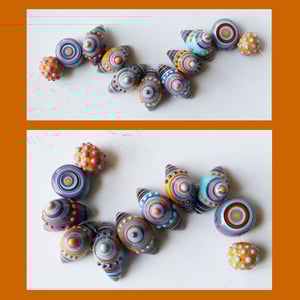 Indigo Peach Super Stripey Triple Toggles - 7 triangles, 2 tabs and 2 rounds