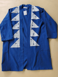 Image 1 of Pieced Studio Coat (Deep Blue + Ikat)