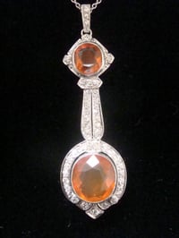 Image 3 of EDWARDIAN 18ct WHITE GOLD FIRE OPAL AND DIAMOND NECKLACE