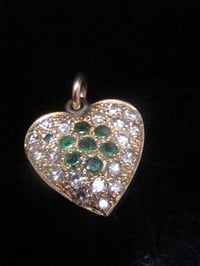 Image 1 of VINTAGE 18CT EMERALD AND DIAMOND HEART PENDANT (MATCHING EARRING AVAILABLE)