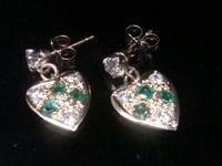Image 1 of VINTAGE 18CT EMERALD AND DIAMOND HEART EARRINGS (MATCHING PENDANT AVAILABLE)