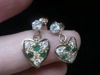 Image 2 of VINTAGE 18CT EMERALD AND DIAMOND HEART EARRINGS (MATCHING PENDANT AVAILABLE)