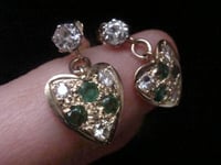 Image 3 of VINTAGE 18CT EMERALD AND DIAMOND HEART EARRINGS (MATCHING PENDANT AVAILABLE)