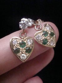Image 4 of VINTAGE 18CT EMERALD AND DIAMOND HEART EARRINGS (MATCHING PENDANT AVAILABLE)
