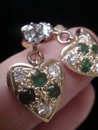Image 5 of VINTAGE 18CT EMERALD AND DIAMOND HEART EARRINGS (MATCHING PENDANT AVAILABLE)