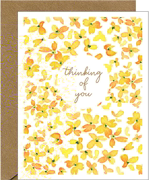 Image of NEW! Thinking of You Floral Note Card - Watercolor Yellow Blooms