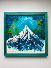 Image 1 of Framed original teal mountain painting