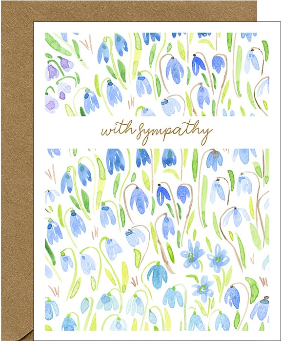 Image of NEW! With Sympathy Botanical Note Card - Watercolor Blue Snowdrops