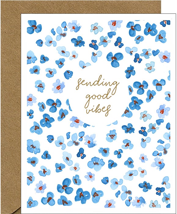 Image of NEW! Sending Good Vibes Floral Note Card - Watercolor Blue Blooms