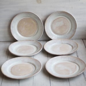 Image of Custom Dinnerware for Colleen - 6 Salad and 4 Dinner Plates in Creamy White and Ocher Glaze