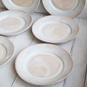Image of Custom Dinnerware for Colleen - 6 Salad and 4 Dinner Plates in Creamy White and Ocher Glaze