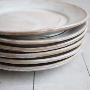 Image of Custom Dinnerware for Colleen - 6 Salad and 4 Dinner Plates in Creamy White and Ocher Glaze