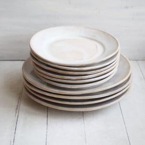 Image of Custom Dinnerware for Colleen - 6 Salad and 4 Dinner Plates in Creamy White and Ocher Glaze