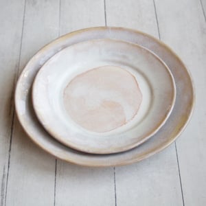 Image of Custom Dinnerware for Colleen - 6 Salad and 4 Dinner Plates in Creamy White and Ocher Glaze