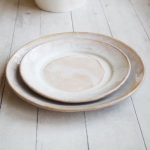 Image of Custom Dinnerware for Colleen - 6 Salad and 4 Dinner Plates in Creamy White and Ocher Glaze