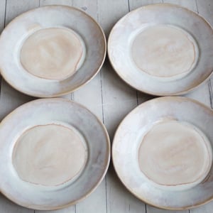 Image of Custom Dinnerware for Colleen - 6 Salad and 4 Dinner Plates in Creamy White and Ocher Glaze