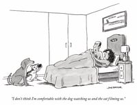 Image 4 of Original New Yorker cartoon “I don’t think I’m comfortable with the dog watching us.”