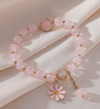 Image 1 of Soft Pink Daisy adjustable boho bracelet