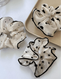 Image 5 of Black and White Organza Scrunchies/ Black and White Hair Ties/ Polka Dot Hair Bands/ Hair Accesso...